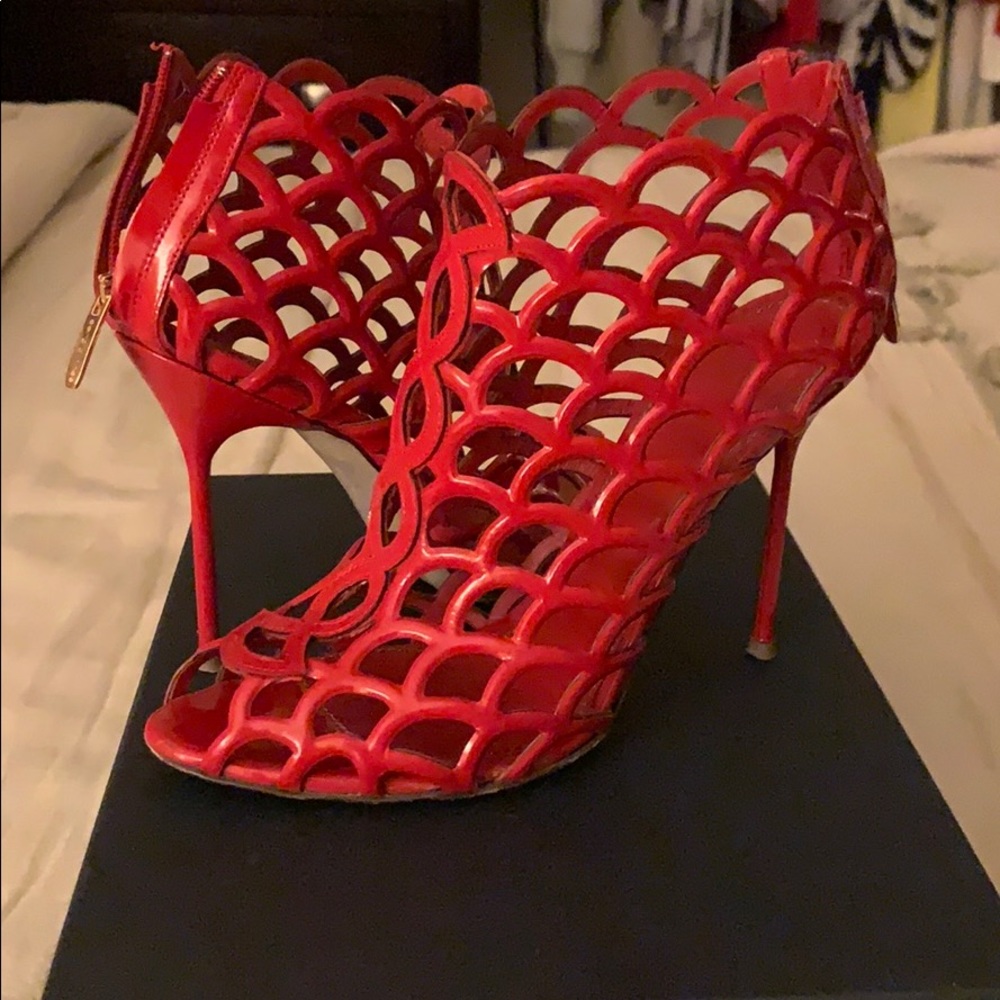 Sergio Rossi patent caged booties